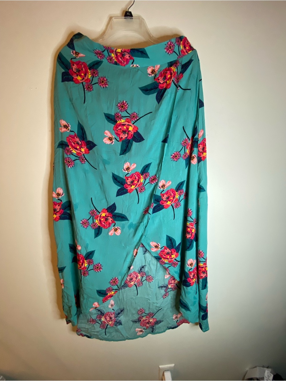 Express Teal Maxi Skirt with Pink & Red Floral Print